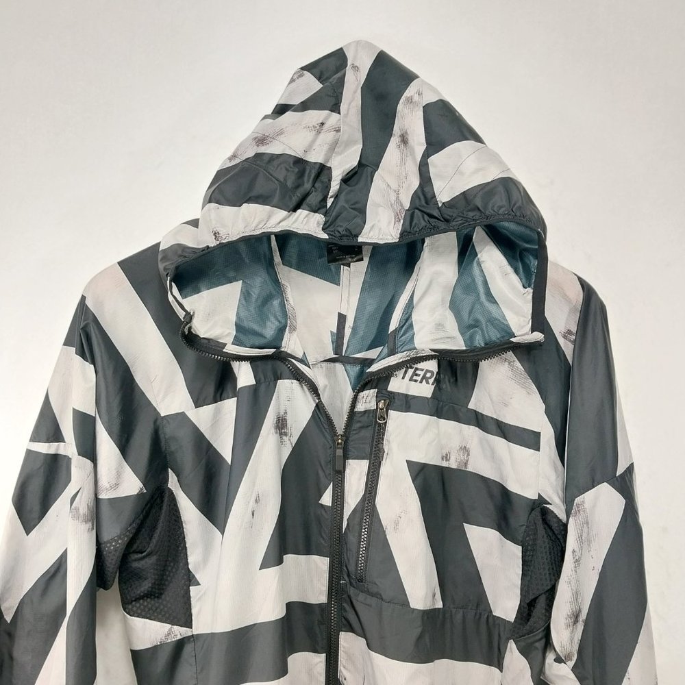 Adidas TERREX Jacket Men Small Black Gray Windbreaker Full Zip Hood Lightweight - Picture 4 of 12